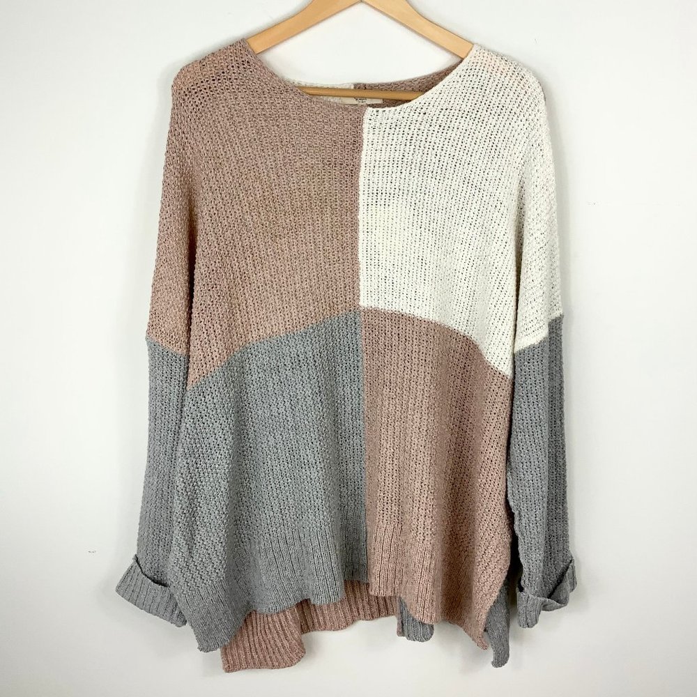 Checkered Knit Colorblock Sweater